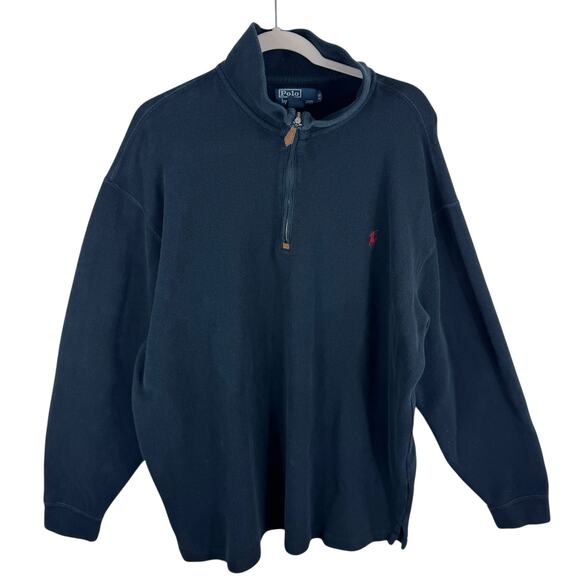 Polo Ralph Lauren Other - Polo By Ralph Lauren Vtg Black 100% Cotton Mock Neck 1/4 Zip Sweater Men's XLT